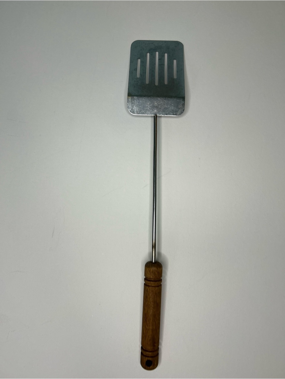 Vintage 80s Long Wood Handle Stainless Steel Slotted BBQ Spatula - Picture 5 of 7